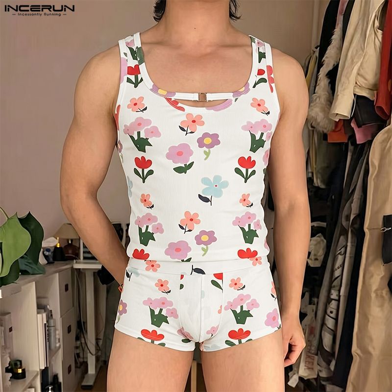 Matcha - INCERUN Men's Sets Flower Printing Summer
