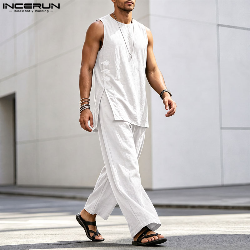 INCERUN Men's Sets Solid Vinta - Matcha 评论和价格