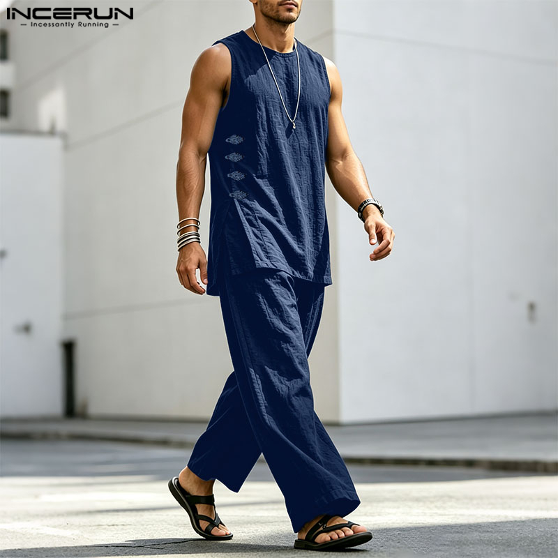 INCERUN Men's Sets Solid Vinta - Matcha 评论和价格