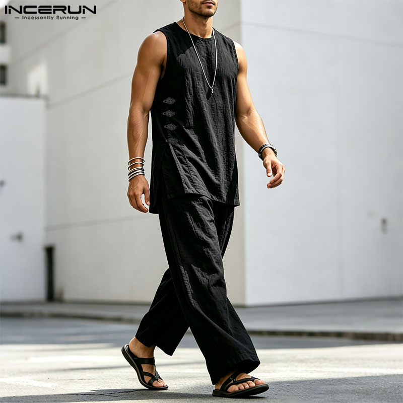 INCERUN Men's Sets Solid Vinta - Matcha 评论和价格