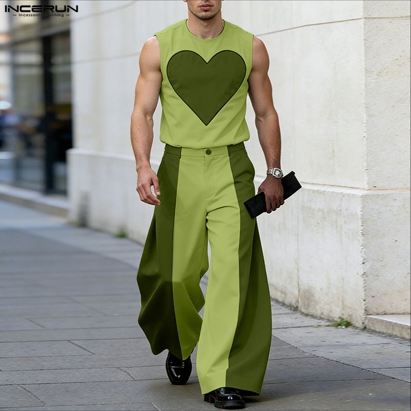 INCERUN Men's Sets Patchwork C - Matcha 评论和价格
