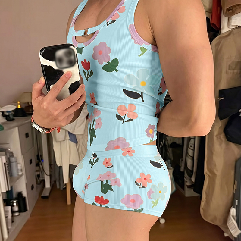 INCERUN Men's Sets Flower Prin - Matcha 评论和价格